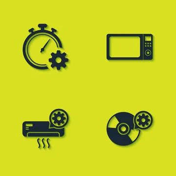 Set Time management setting, CD or DVD disk, Air conditioner and Microwave ov Illustrazione stock