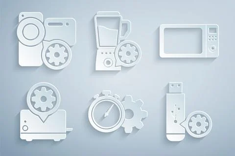 Set Time management setting, Microwave oven, Toaster, USB flash drive, Blender Stock Illustration