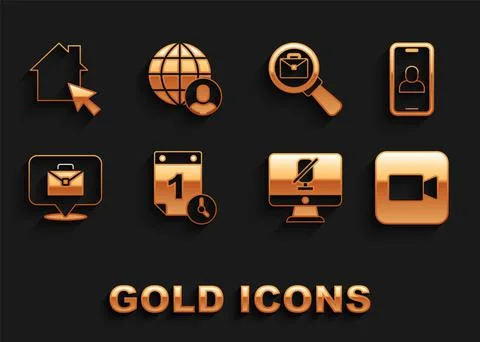 Set Time management, Video chat conference, Camera, Mute microphone computer Illustrazione stock