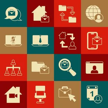 Set Time management, Video chat conference, Freelancer, Cloud storage document Stock Illustration