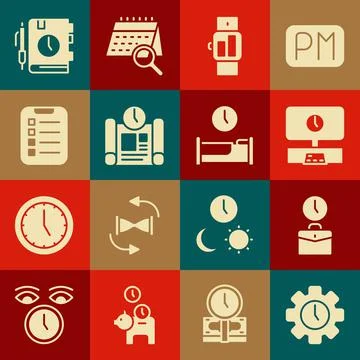 Set Time Management, Work time, Smart Tv, Smartwatch, Project plan, To do list Illustrazione stock