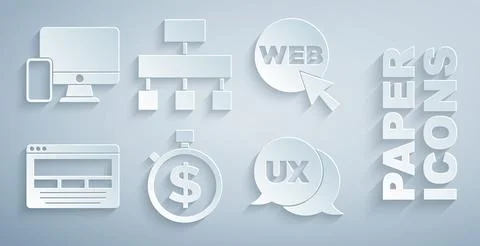 Set Time is money, Web and graphic design, UI or UX, Site map and Monitor mobile Stock Illustration