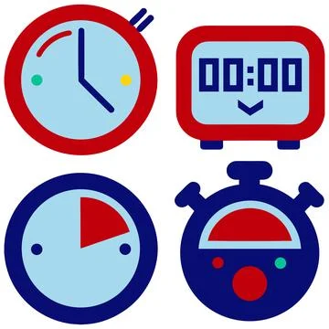 Set of time related flat design icons. Stock Illustration