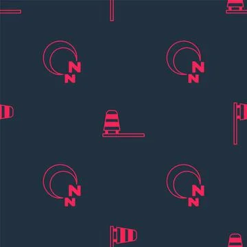 Set Time to sleep and Cone windsock wind vane on seamless pattern. Vector Stock Illustration