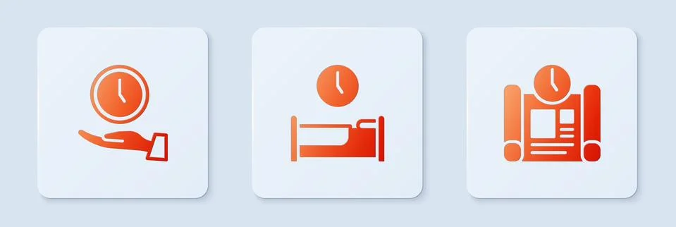 Set Time to sleep, Clock and Project time plan. White square button. Vector Stock Illustration