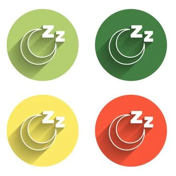 Set Time to sleep icon isolated with long shadow background. Sleepy zzz. He.. Stock Illustration