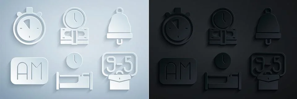 Set Time to sleep, Ringing bell, Morning time, From 9, is money and Stopwatch Illustrazione stock