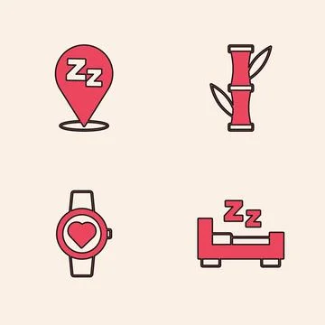 Set Time to sleep, Sleepy, Bamboo and Smart watch icon. Vector Stock Illustration