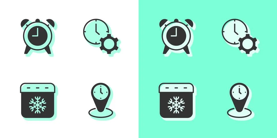 Set Time zone clocks, Alarm, Calendar winter and management icon. Vector Stock Illustration