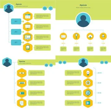 Set of timeline design set  green, yellow and blue style Stock Illustration