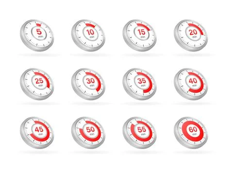 Set Timer, clock, stopwatch. Cooking time. 0 to 60 minutes. Stock Illustration