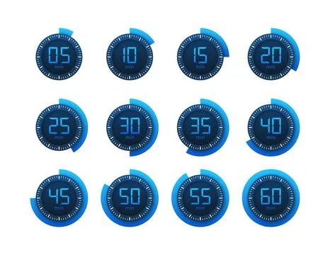 Set Timer, clock, stopwatch. Cooking time. 0 to 60 minutes. Stock Illustration