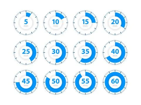 Set Timer, clock, stopwatch. Cooking time. 0 to 60 minutes. Stock Illustration