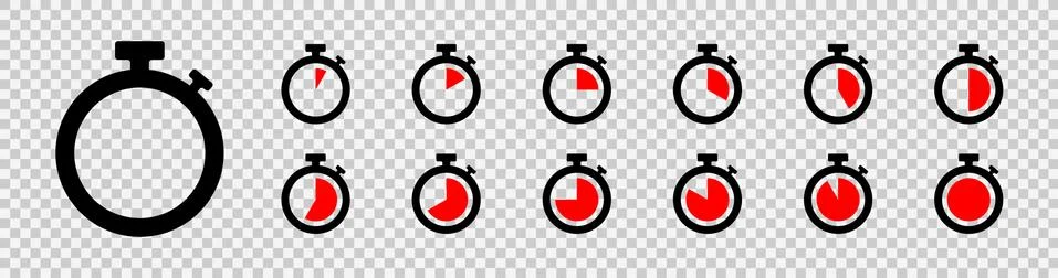 Set of timer icon set. Countdown timers. Stopwatch symbol on a transparent ba Stock Illustration