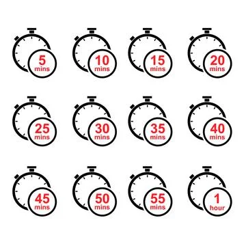 Set of Timer sport icon, stopwatch digital graphic symbol, time circle sign v Stock Illustration