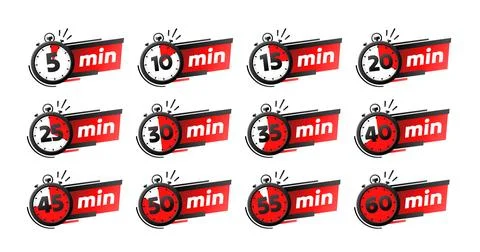 Set of timers, 5, 10, 15, 20 minutes on the timer hand. Vector illustration Stock Illustration