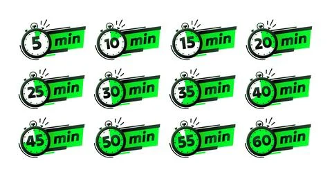 Set of timers, 5, 10, 15, 20 minutes on the timer hand. Vector illustration Stock Illustration