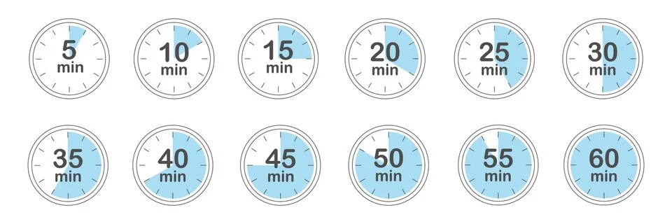 Set of timers. Countdown timer icons set. Isolated vector illustration. Stock Illustration