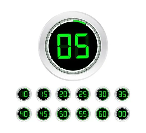 Set of timers. Sign icon. Full rotation arrow timer. Colored flat icons. Set of Stock Illustration