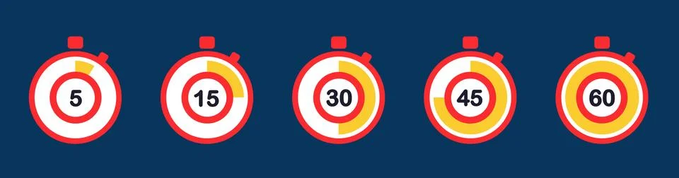 A set of timers. Simple vector icons. Clock, stopwatch. Stock Illustration