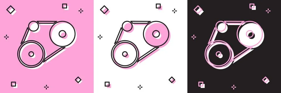 Set Timing belt kit icon isolated on pink and white, black background.  Vecto Stock Illustration
