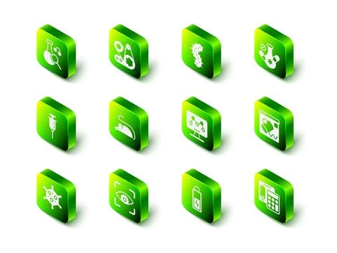 Set Timing belt kit, Virus, Medicine pill, Data visualisation, Calculator Stock Illustration