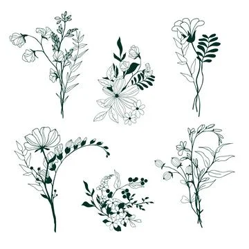 Set of tiny hand drawn floral elements Stock Illustration