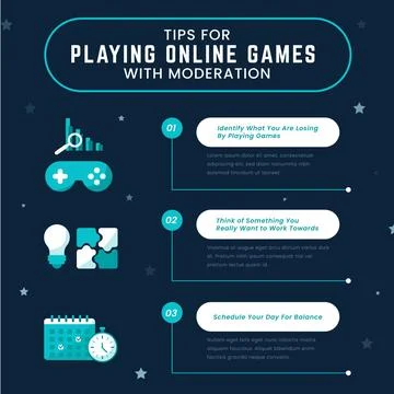 Set of tips for playing online games with moderation Stock Illustration