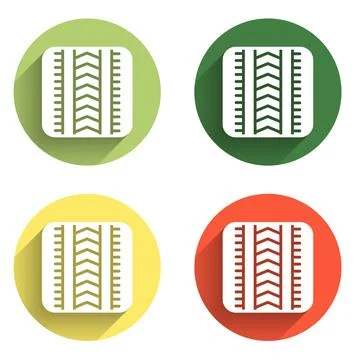 Set Tire track icon isolated with long shadow background. Color circle butt.. Stock Illustration