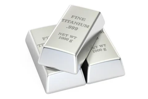 Set of titanium ingots closeup, 3D rendering Illustrazione stock