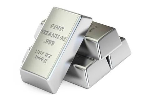 Set of titanium ingots closeup, 3D rendering Illustrazione stock