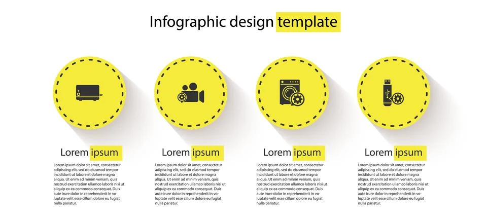 Set Toaster, Video camera setting, Washer and USB flash drive. Business infog Stock Illustration