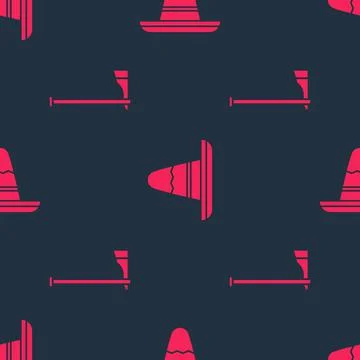 Set Tomahawk axe and Mexican sombrero hat on seamless pattern. Vector Stock Illustration