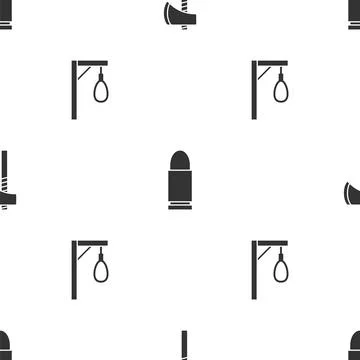 Set Tomahawk axe, Bullet and Gallows on seamless pattern. Vector Illustrazione stock