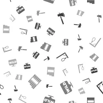 Set Tomahawk axe, Pointer to wild west, Gallows and Pan flute on seamless Illustrazione stock