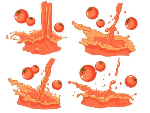 Set of tomato splashes juice Stock Illustration