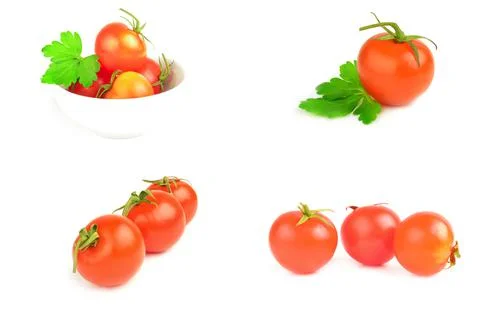 Set of tomatoes over a white background Foto stock
