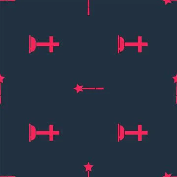 Set Tombstone with cross and Magic wand on seamless pattern. Vector Illustrazione stock