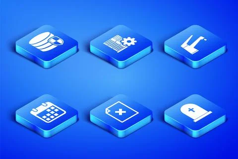Set Tombstone with cross, Database protection, Delete file document, Calendar 스톡 일러스트