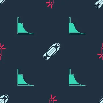 Set Tool allen keys, Skateboard deck and park on seamless pattern. Vector Stock Illustration
