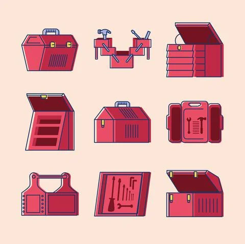 Set of tool boxes Stock Illustration