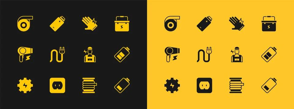 Set Toolbox electrician, Electrical outlet, Electrician, Wire cable on reel.. Stock Illustration