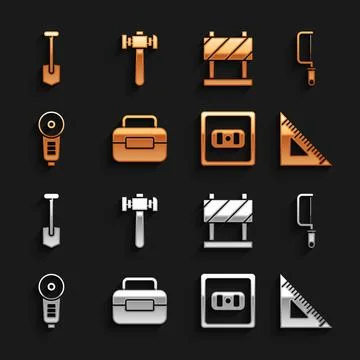 Set Toolbox, Hacksaw, Triangular ruler, Electrical outlet, Angle grinder, Road イラスト素材
