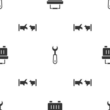 Set Toolbox, Wrench spanner and Broken pipe on seamless pattern. Vector Stock Illustration