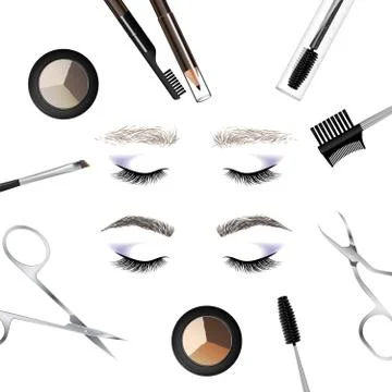 A set of tools and accessories for the care of the eyebrows. Stock Illustration