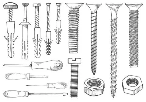 Set of tools and fasteners. 스톡 일러스트