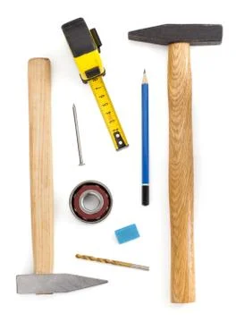 Set of tools and instruments  on white Fotos de archivo