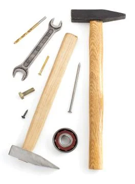 Set of tools and instruments  on white Fotos de archivo