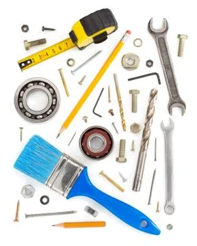 Set of tools and instruments on white Stock Photos