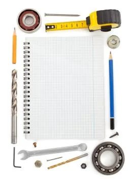 Set of tools and instruments on white Stock Photos